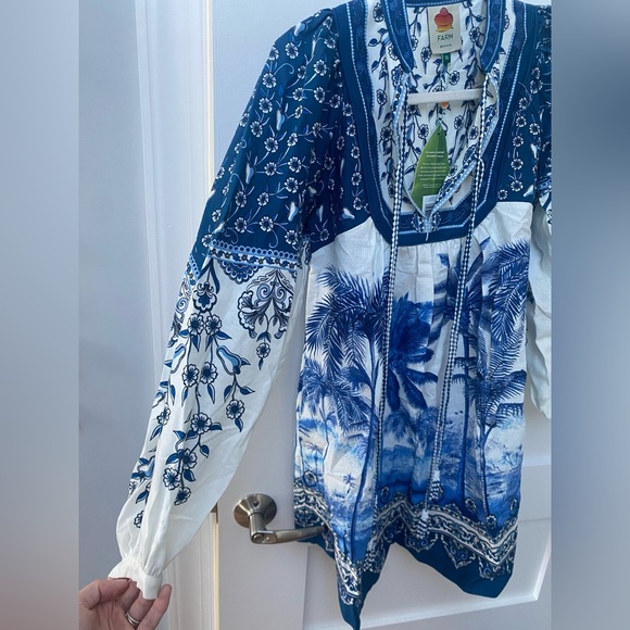 Farm Rio long sleeve mini dress in blue palm trees - Picture 4 of 10